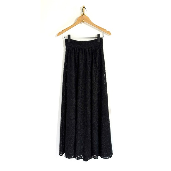 Sezane Maxi Pleated Embroidered Nae Black Skirt - Picture 2 of 6